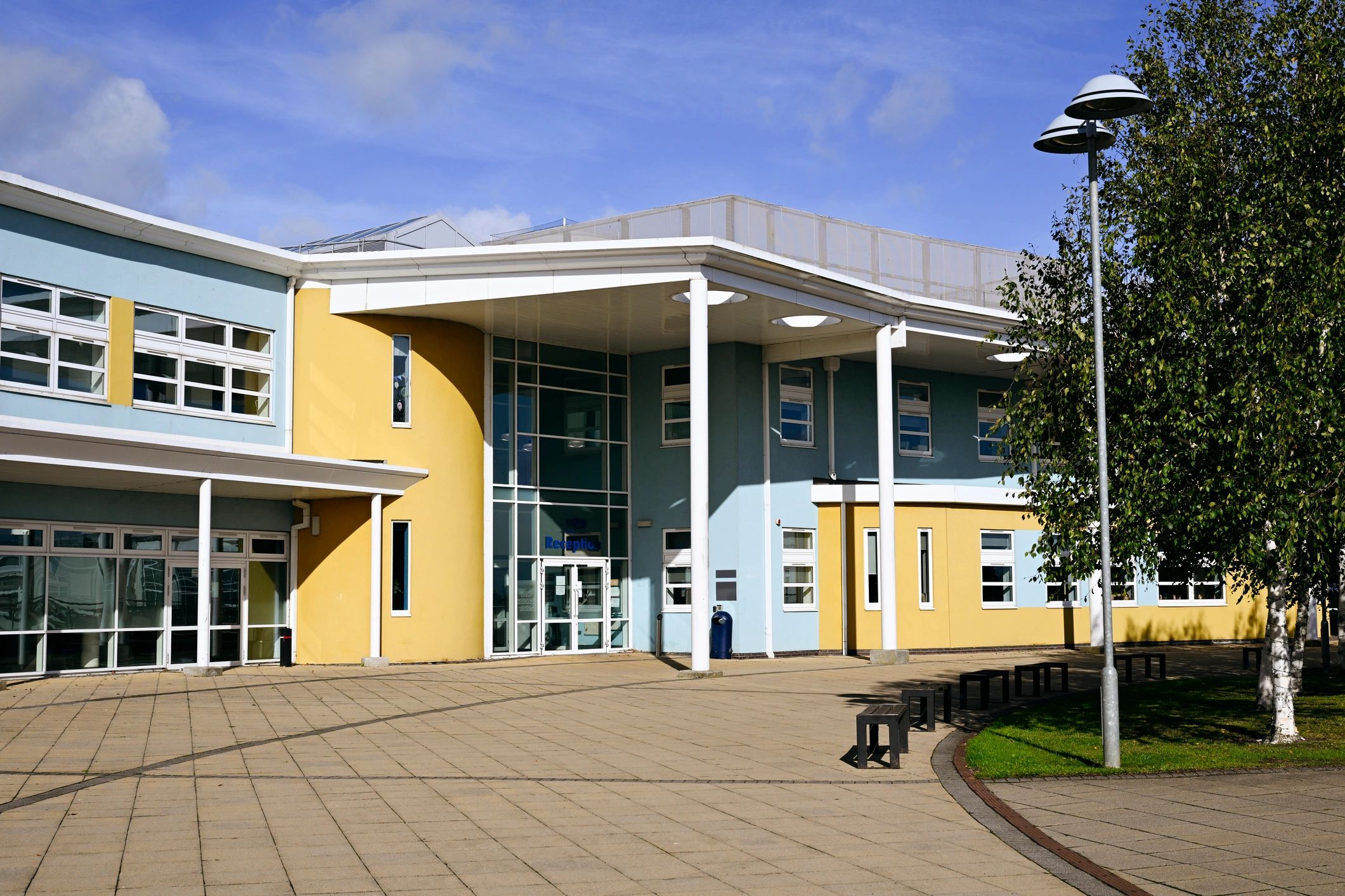 Commercial property exterior with maintained grounds